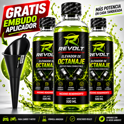 REVOLT® Aditivo Elevador de Octanaje 500 ml – Mayor Rendimiento para tu Motor X3 Unidades