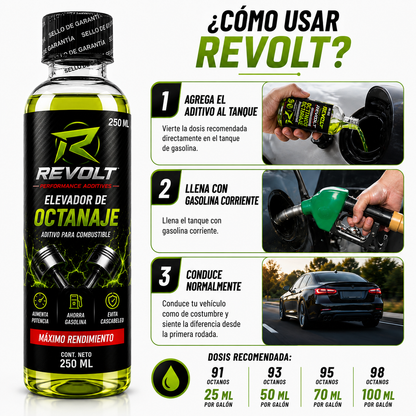 REVOLT® Aditivo Elevador de Octanaje 250 ml – Mayor Rendimiento para tu Motor X4 Unidades