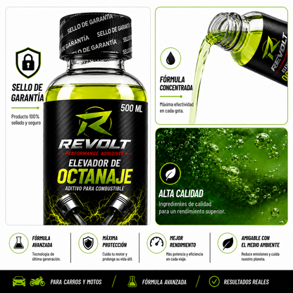 REVOLT® Aditivo Elevador de Octanaje 500 ml – Mayor Rendimiento para tu Motor X3 Unidades